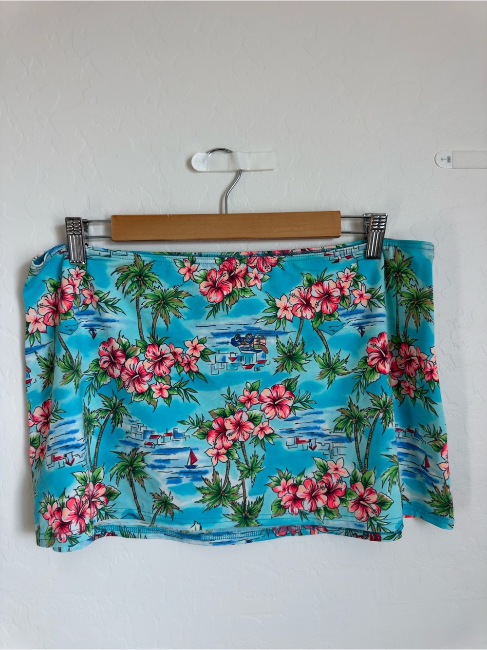 Vintage Y2K Tropical Floral swimsuit skirt - Blue with Pink Hibiscus